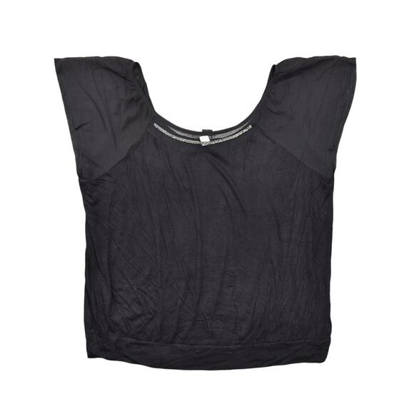 Torrid Size 3 Plus Black Rayon Blouse Solid Short Sleeve Top Crew Neck - Picture 1 of 9